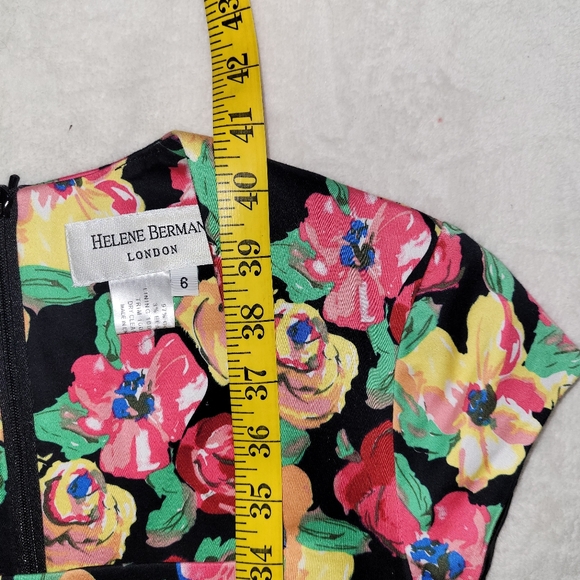 London Designer Helene Berman Floral Dress Size 6 Black Lining With Tulle - Picture 4 of 12